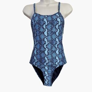 E-ko Beach Life PinkFish Jost One-Piece Blue Snakeskin Racerback Hi-Cut Swimsuit
